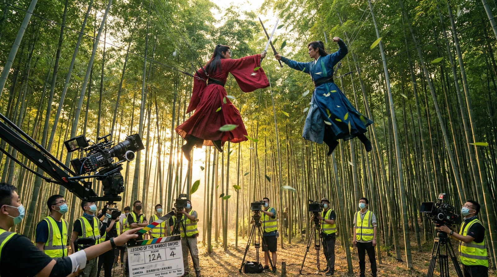 抖阴武侠动作片竹林对决拍摄现场